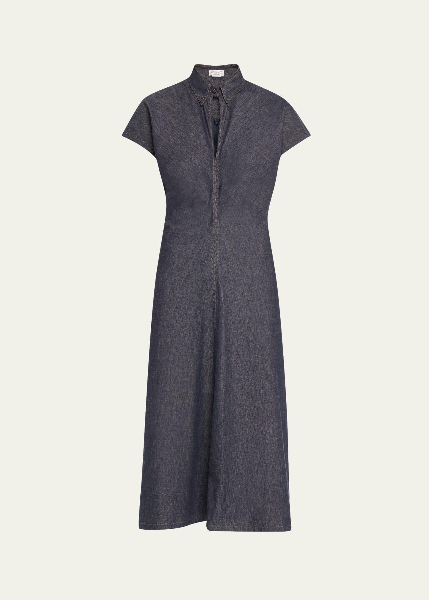 monili collar no fade midi denim dress
