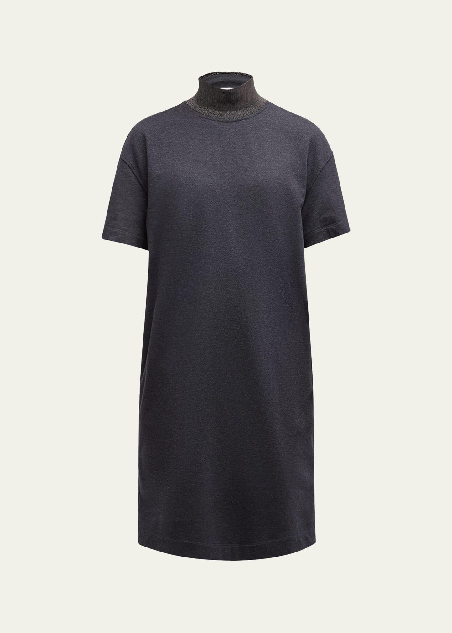 monili-collar shiny felpa short-sleeve t-shirt dress