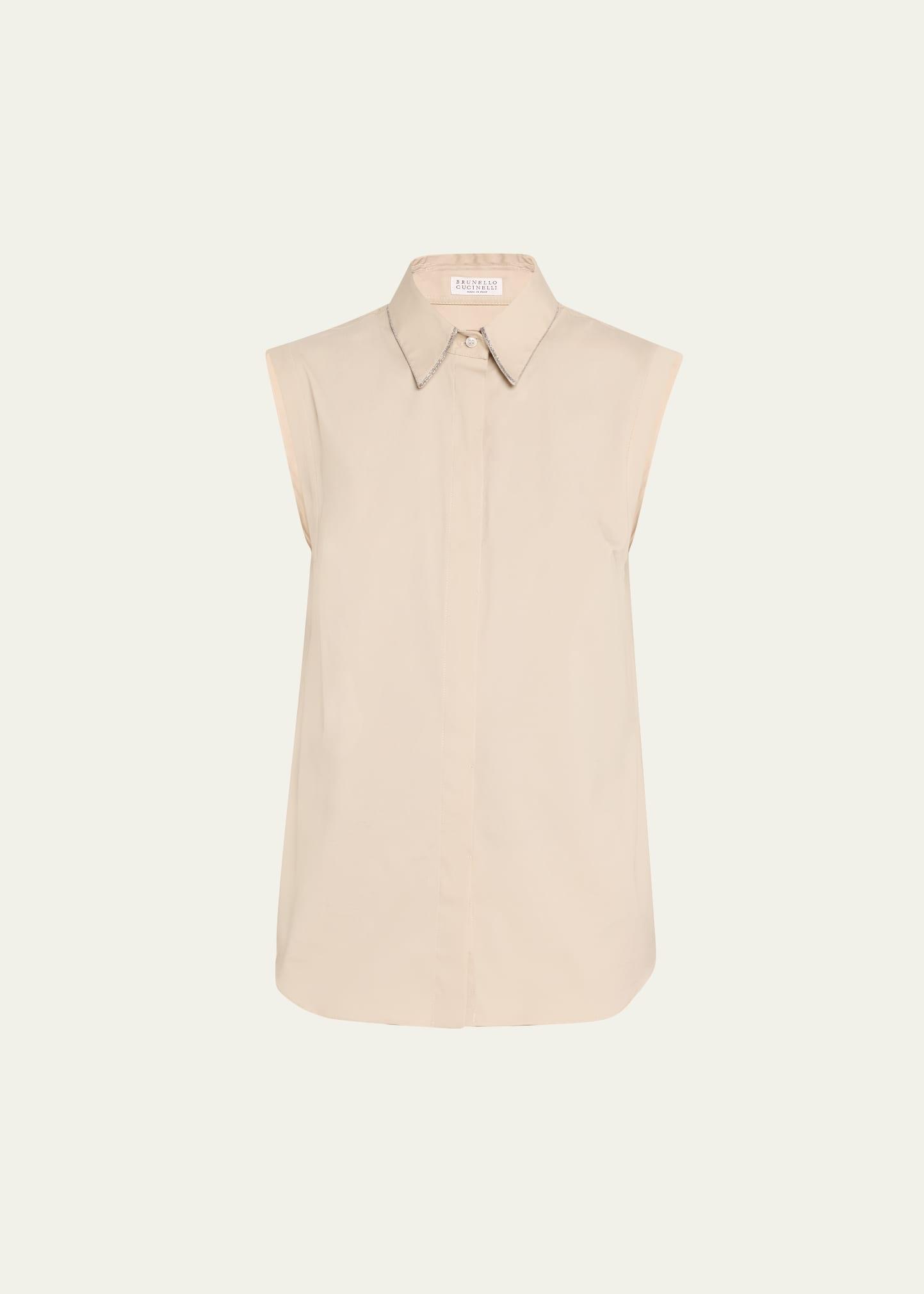 monili collar sleeveless cotton poplin top