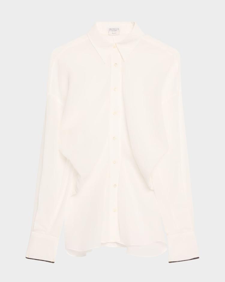 monili-cuff cotton twill gauze slim blouse