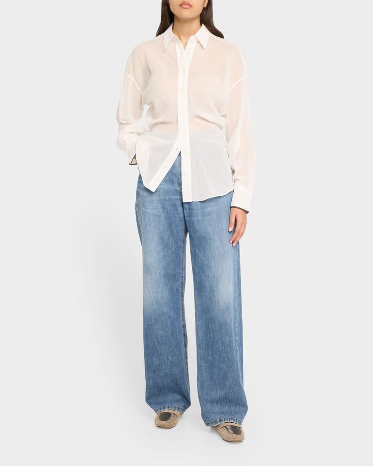 monili-cuff cotton twill gauze slim blouse