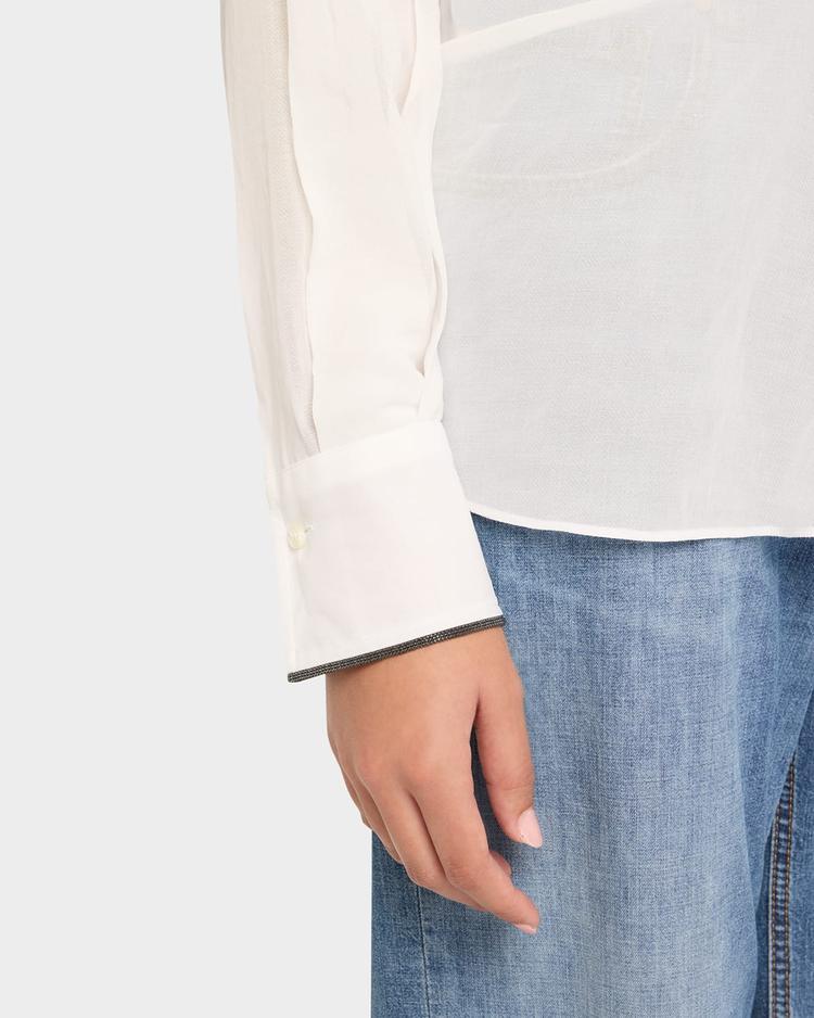 monili-cuff cotton twill gauze slim blouse