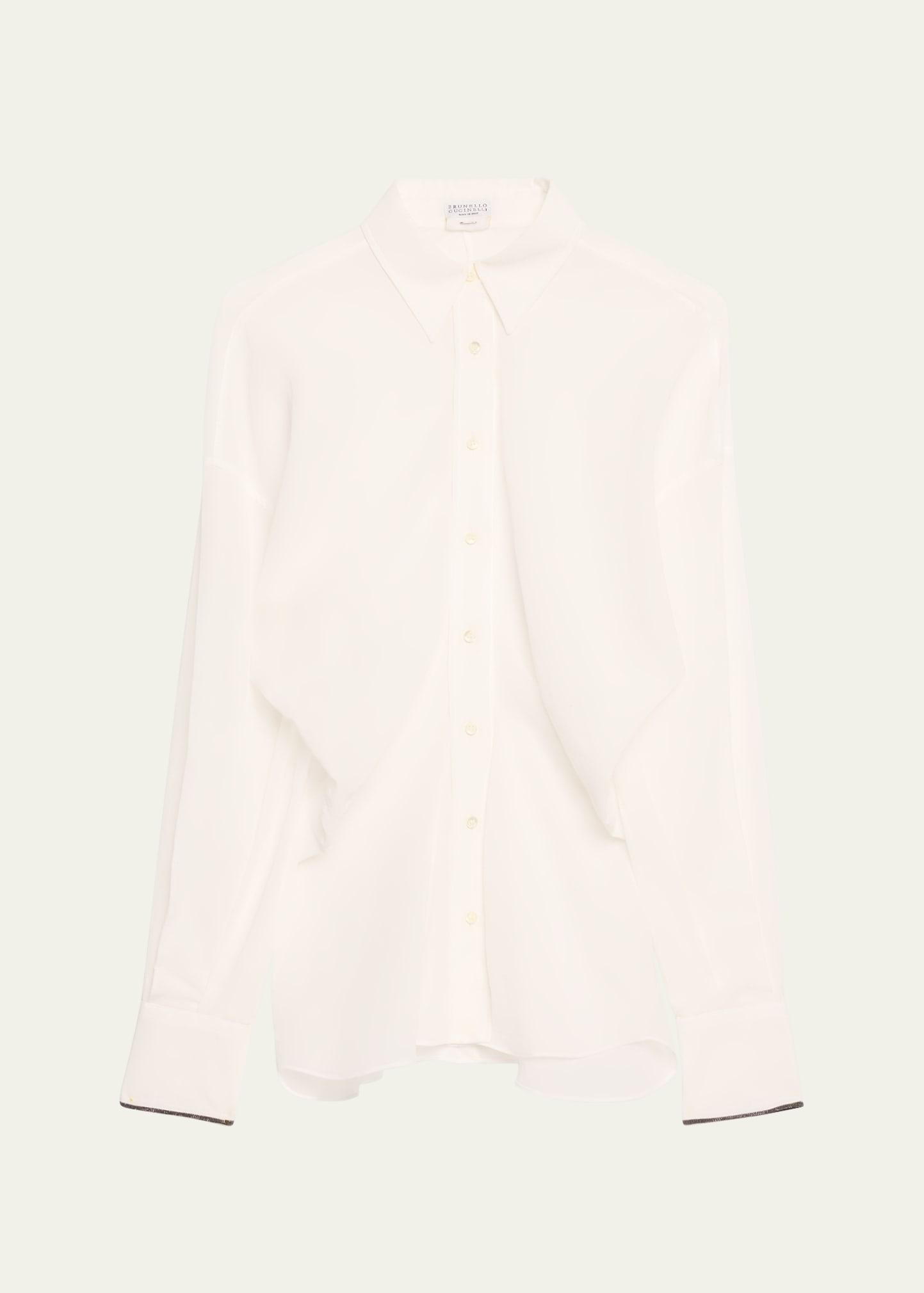 monili-cuff cotton twill gauze slim blouse