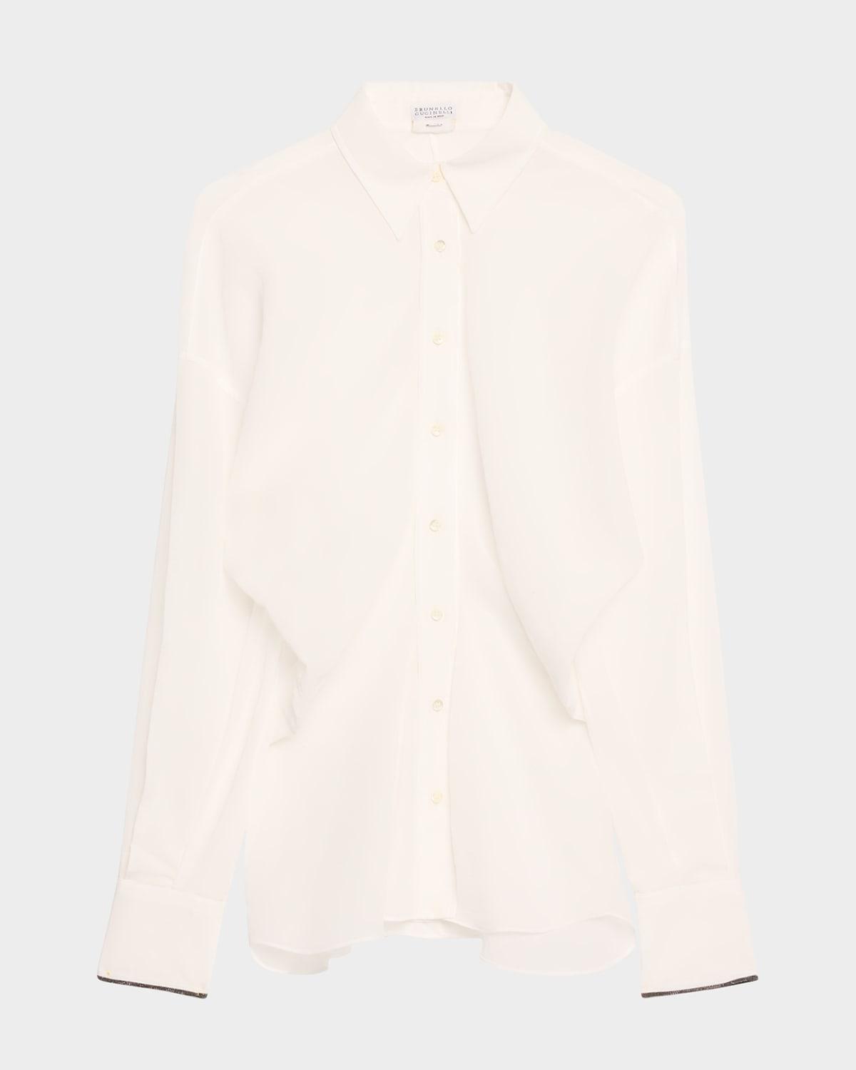 monili-cuff cotton twill gauze slim blouse