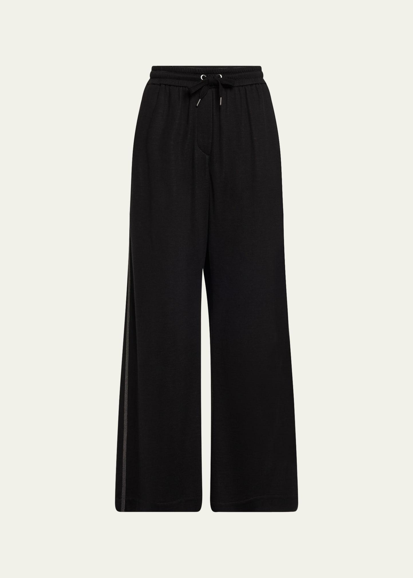 monili side-stripe cotton silk wide-leg pants
