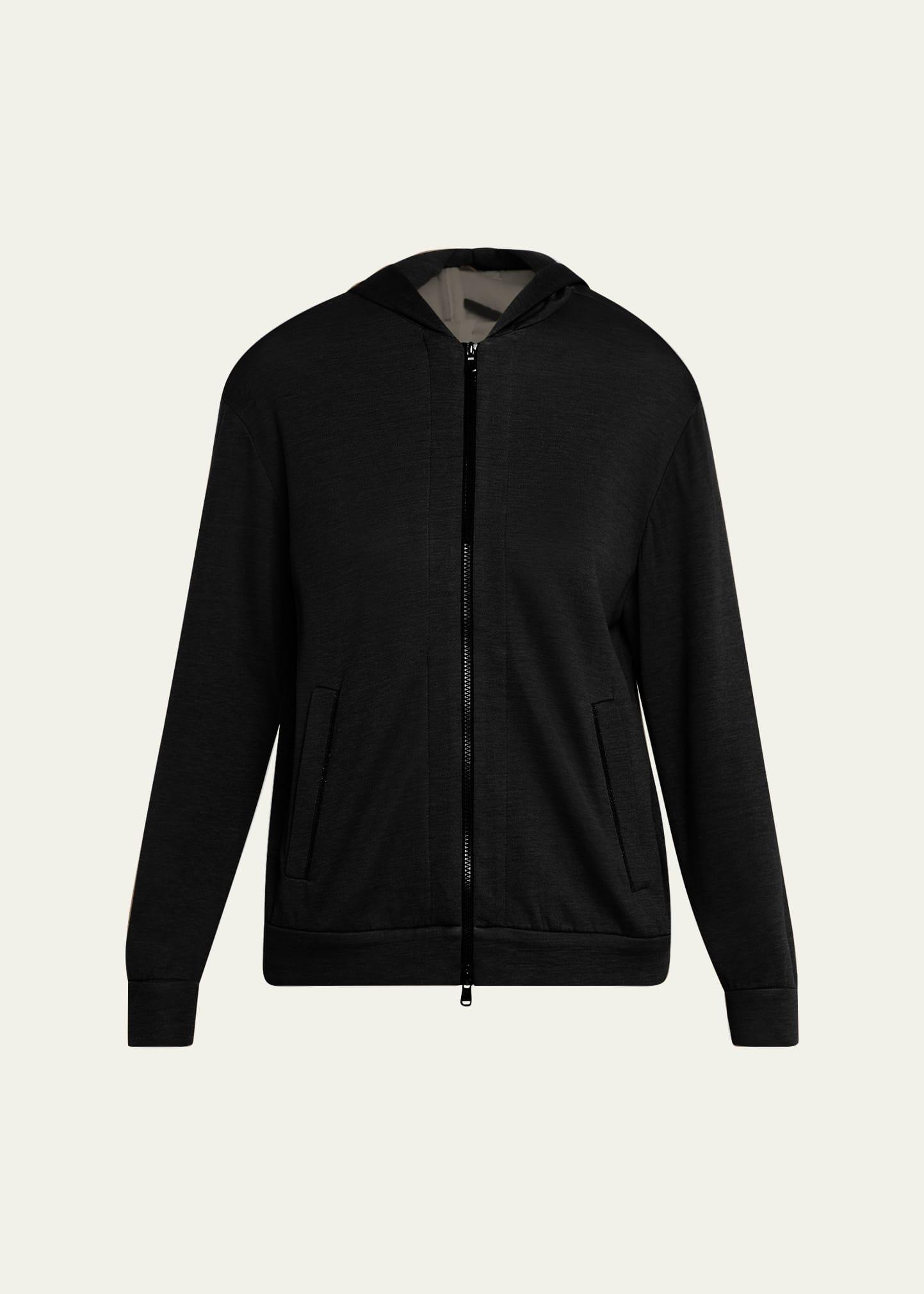 monili-trim cotton-silk felpa zip hooded jacket