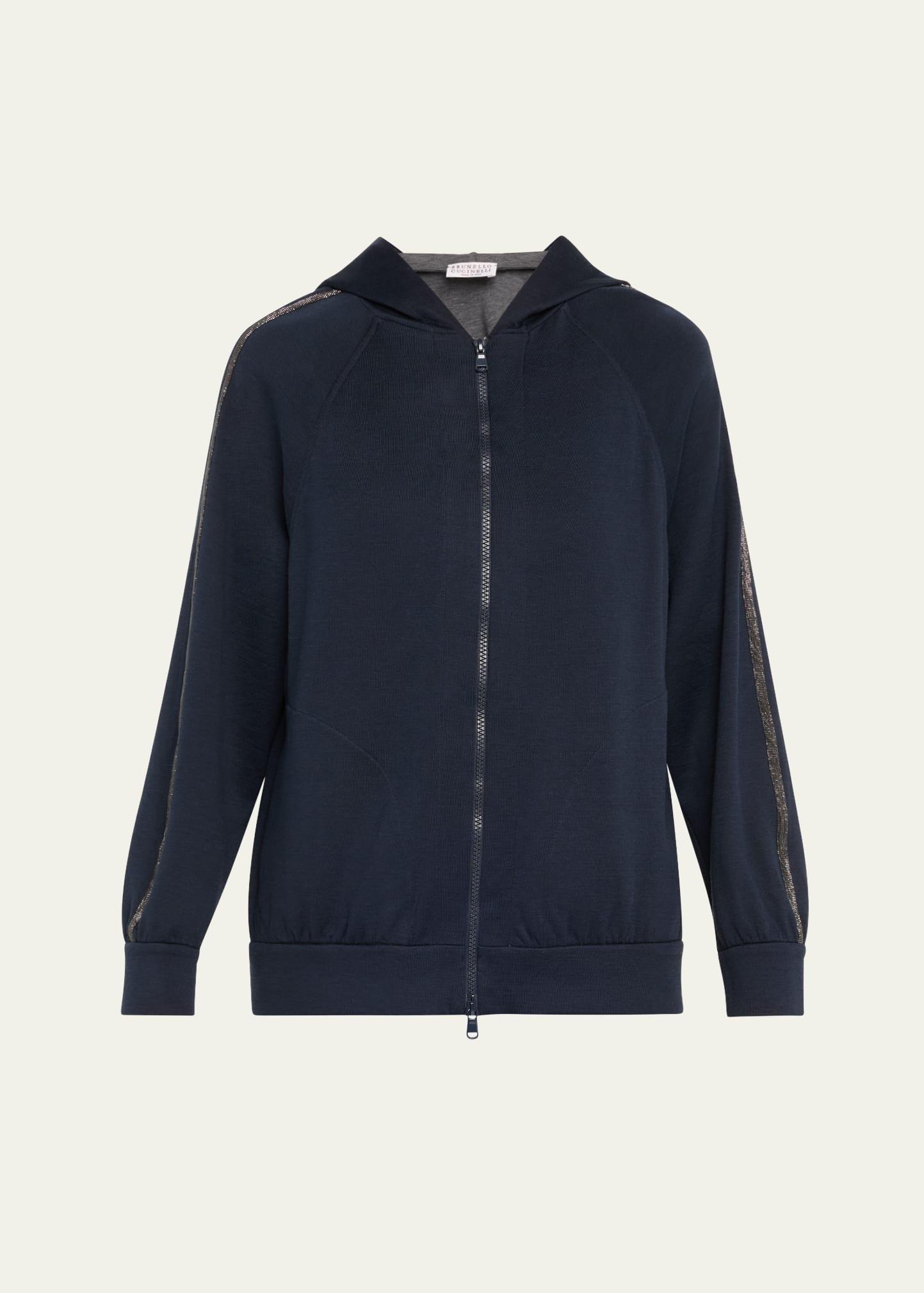 monili-trim cotton-silk zip hoodie