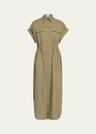 monili-trim short-sleeve techno cotton poplin midi shirtdress