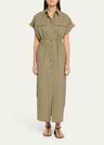 monili-trim short-sleeve techno cotton poplin midi shirtdress