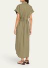 monili-trim short-sleeve techno cotton poplin midi shirtdress