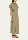 monili-trim short-sleeve techno cotton poplin midi shirtdress