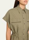 monili-trim short-sleeve techno cotton poplin midi shirtdress