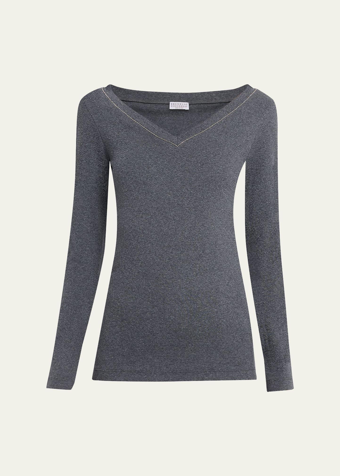 monili v-neck long-sleeve cotton rib top