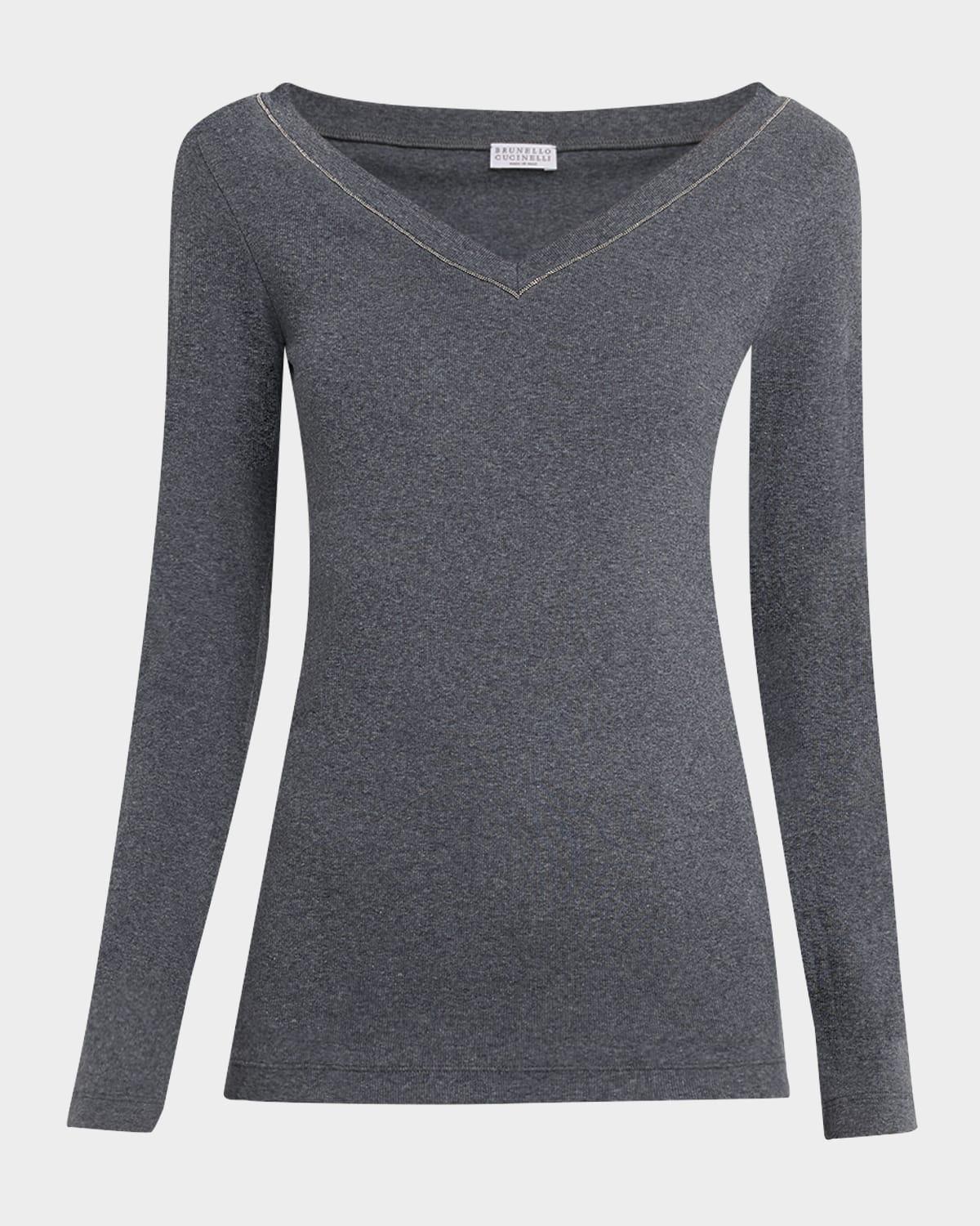 monili v-neck long-sleeve cotton rib top