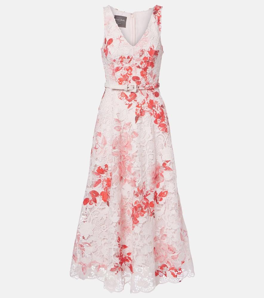 monique lhuillier belted floral midi dress