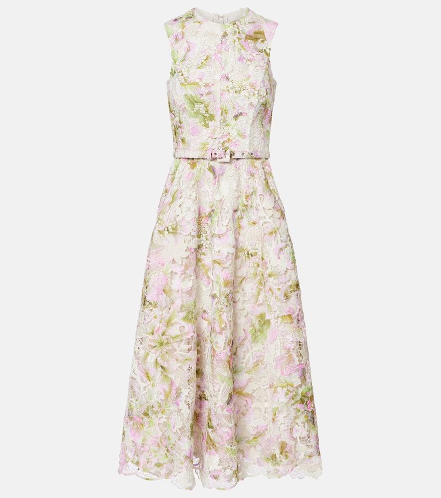monique lhuillier belted lace midi dress