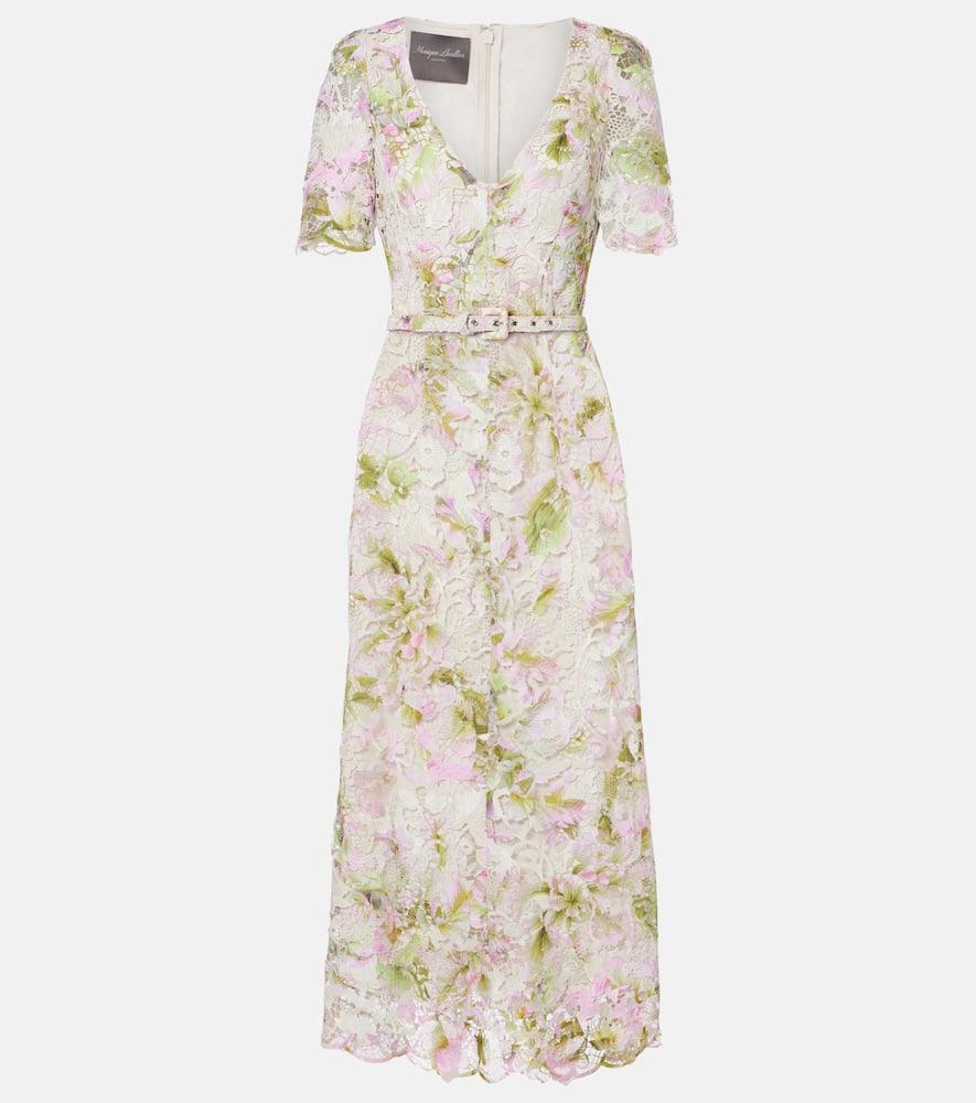 monique lhuillier belted lace midi dress