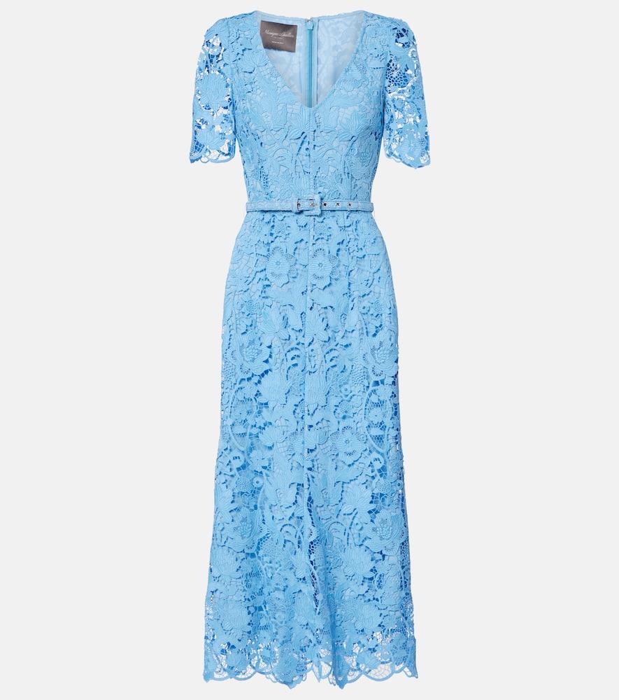 monique lhuillier belted lace midi dress
