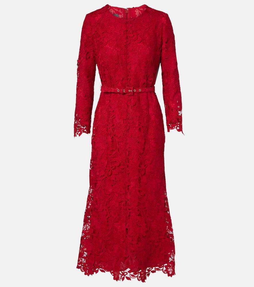 monique lhuillier belted lace midi dress