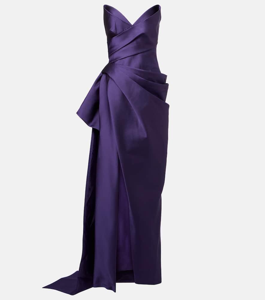 monique lhuillier draped strapless mikado gown