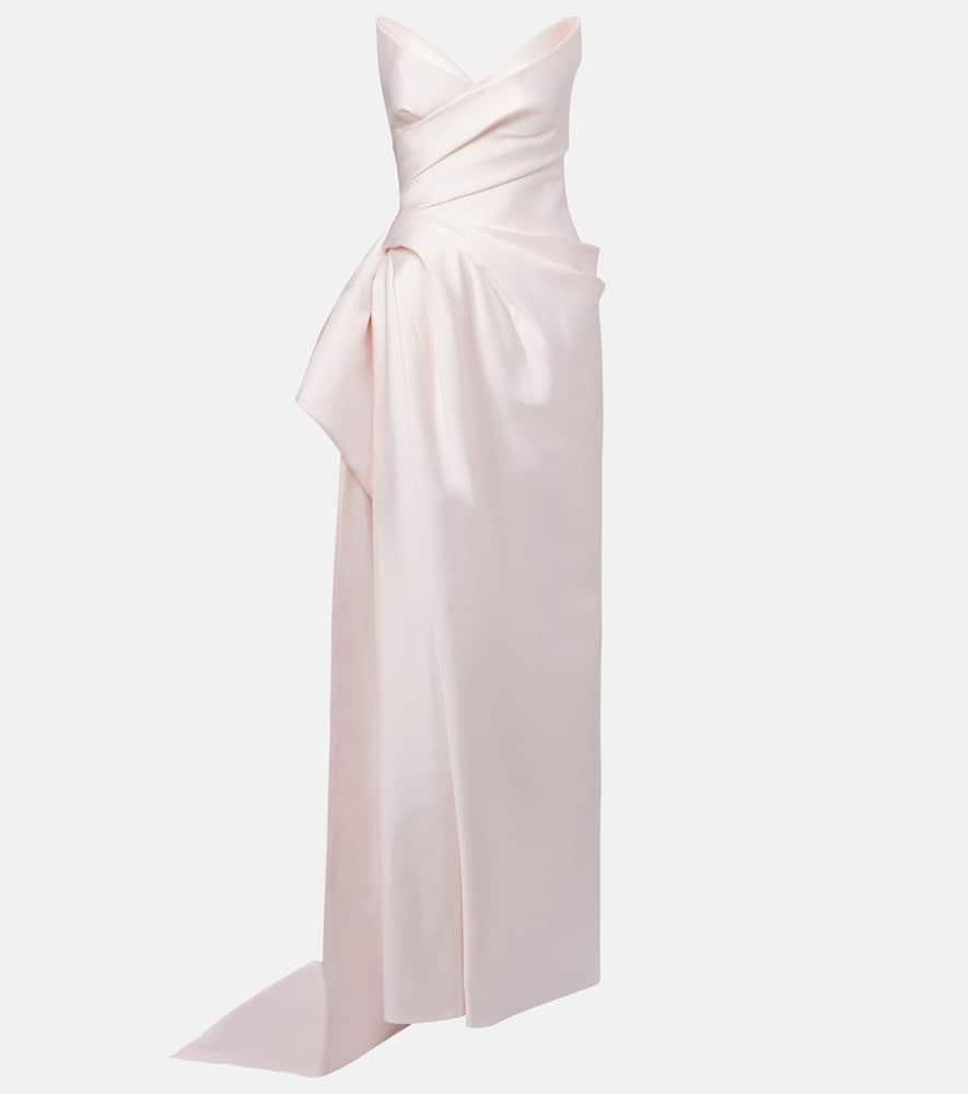 monique lhuillier draped strapless mikado gown