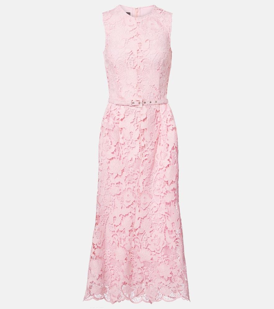 monique lhuillier floral belted lace midi dress