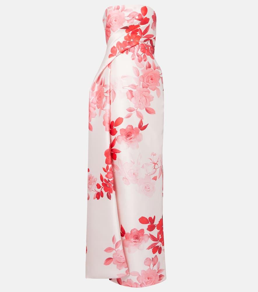 monique lhuillier floral draped satin gown