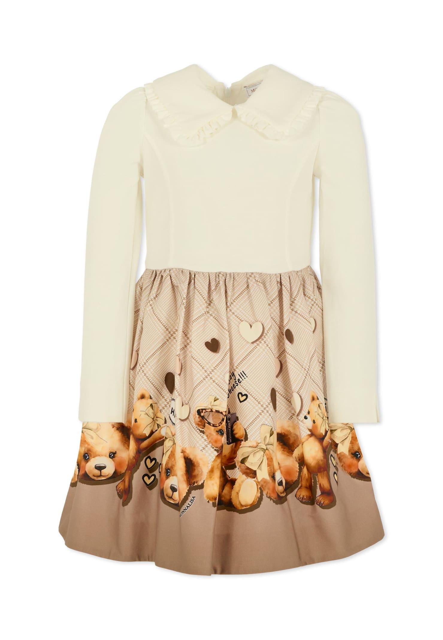 monnalisa beige dress for girl with ours