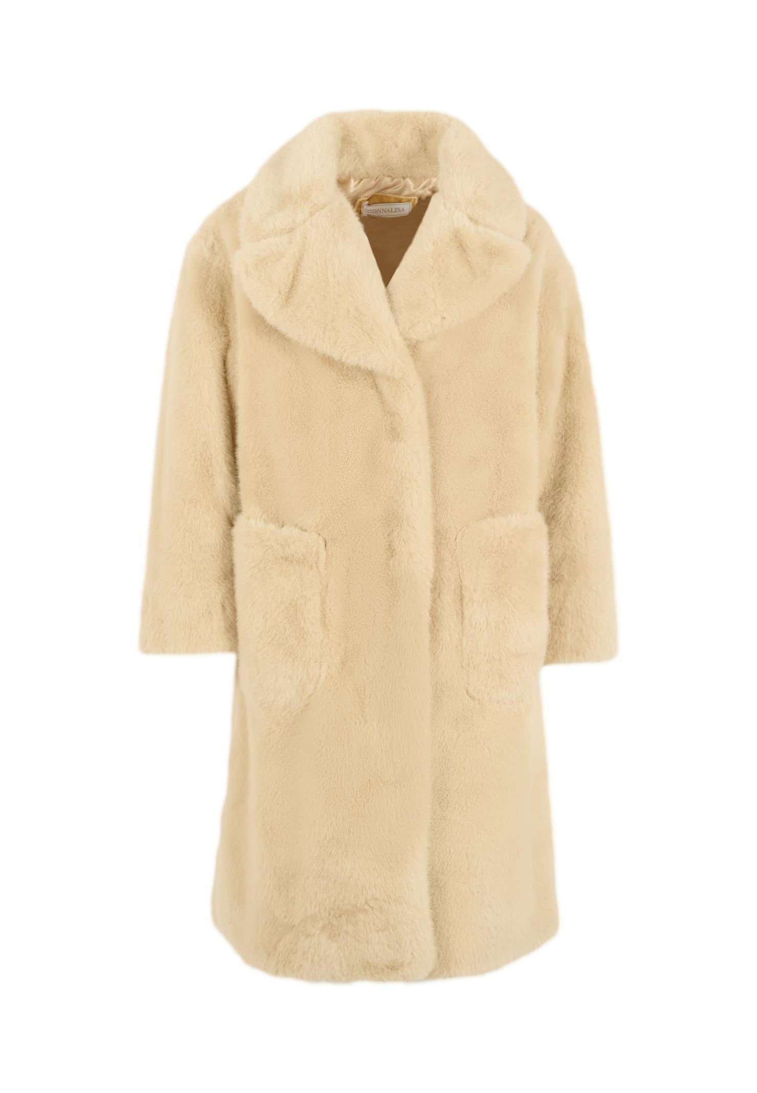 monnalisa beige faux fur coat for girl