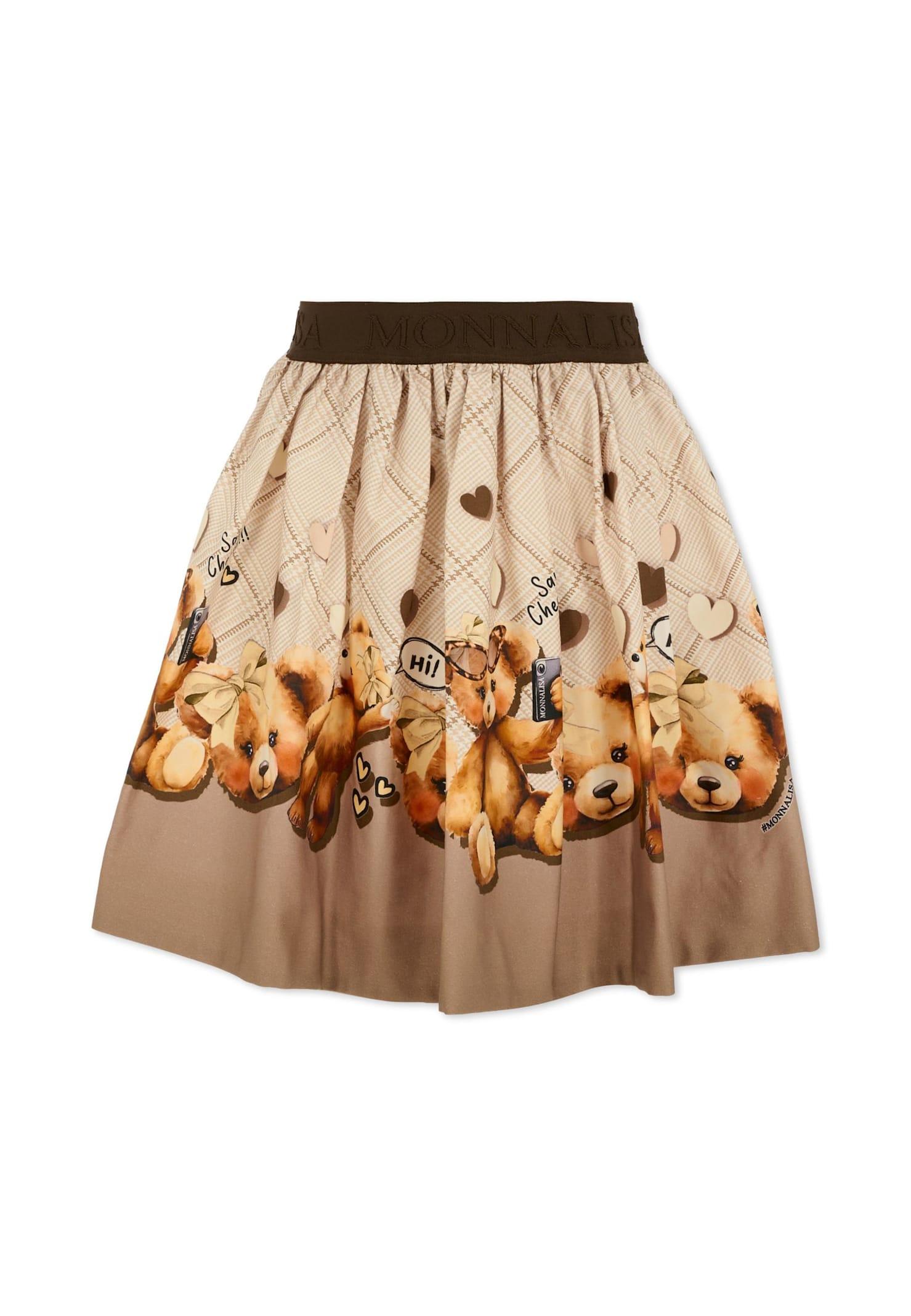 monnalisa beige skirt for girl with teddy bears