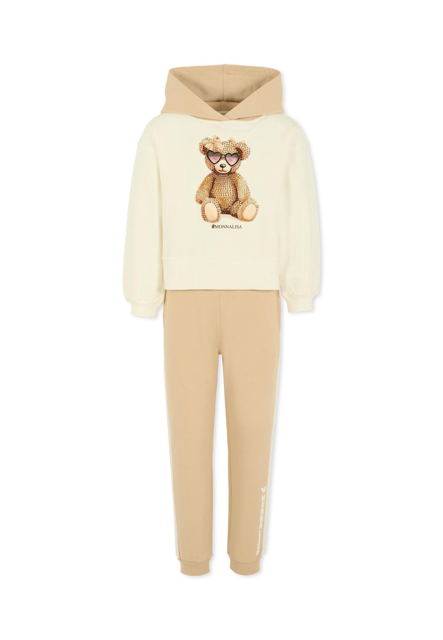 monnalisa beige suit for girl with teddy bear