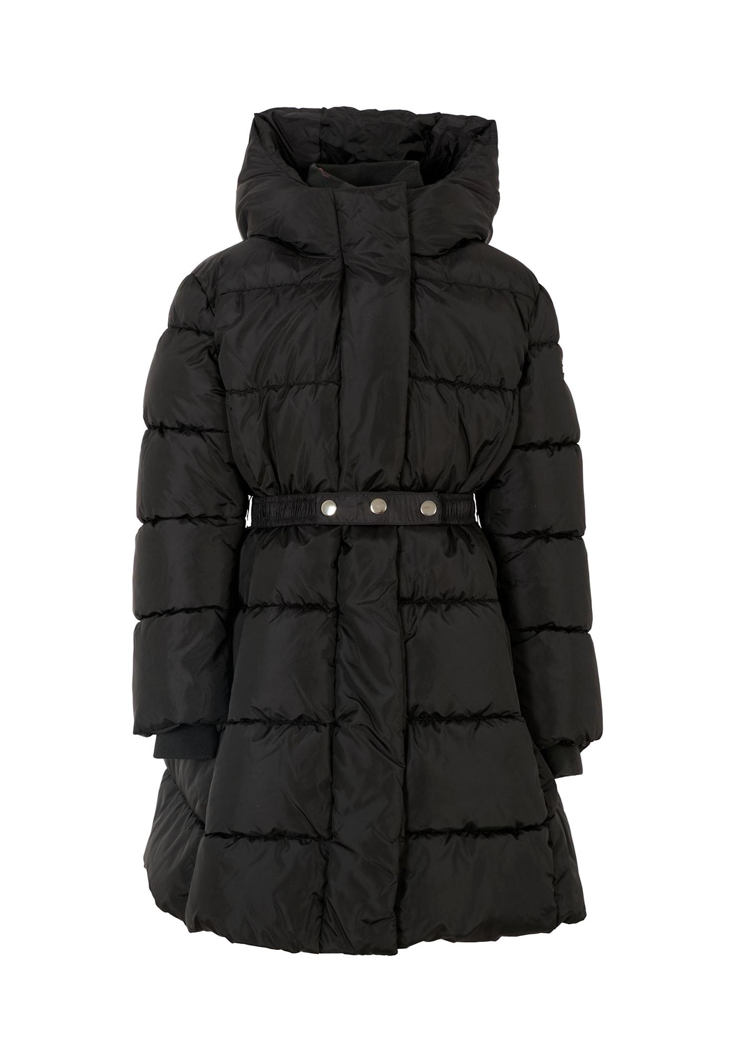 monnalisa black down jacket for girl with logo