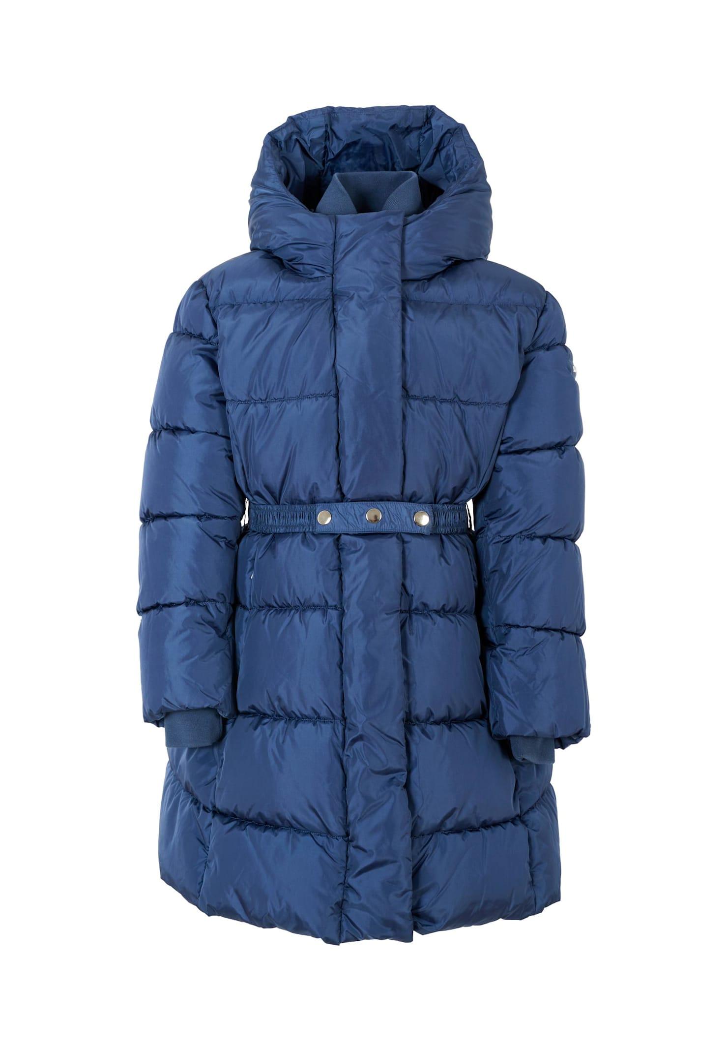 monnalisa blue down jacket for girl with logo