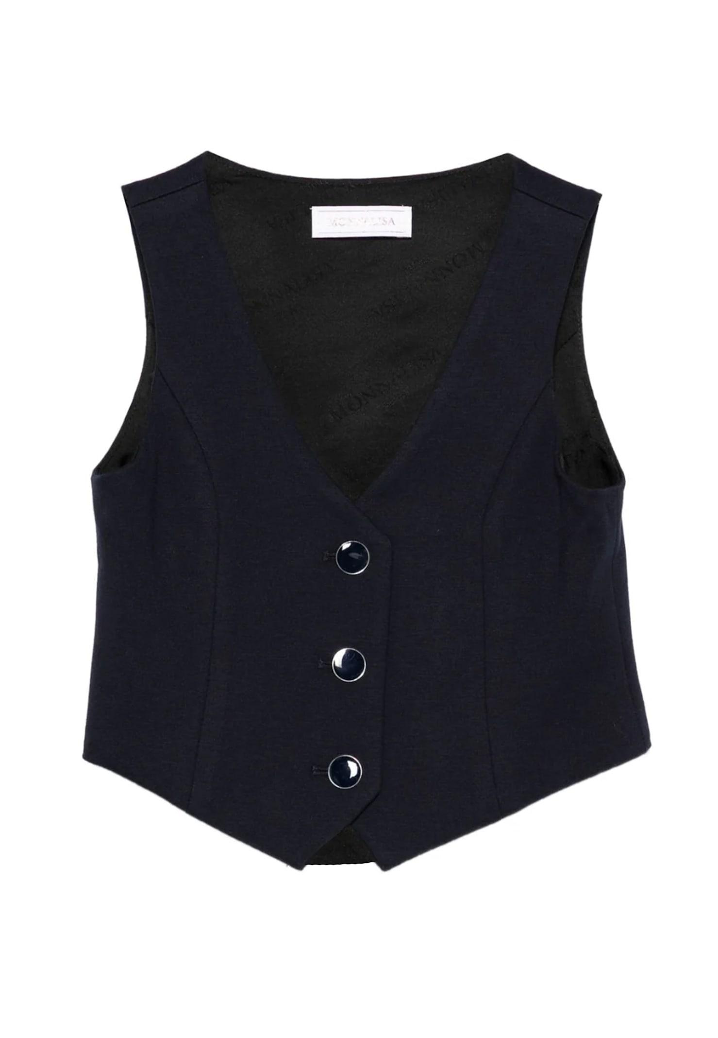 monnalisa blue waistcoat for girl with logo