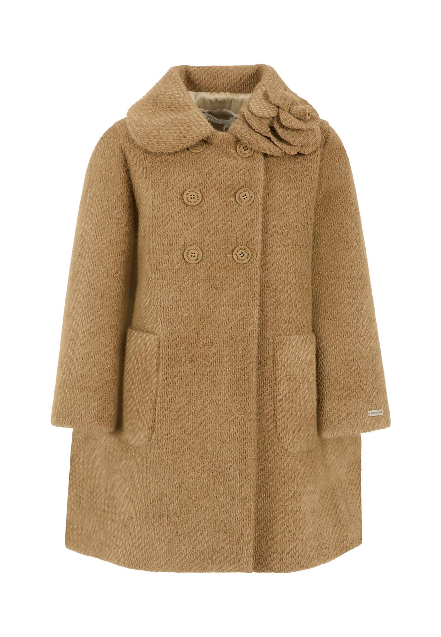 monnalisa brown coat for girl with flower