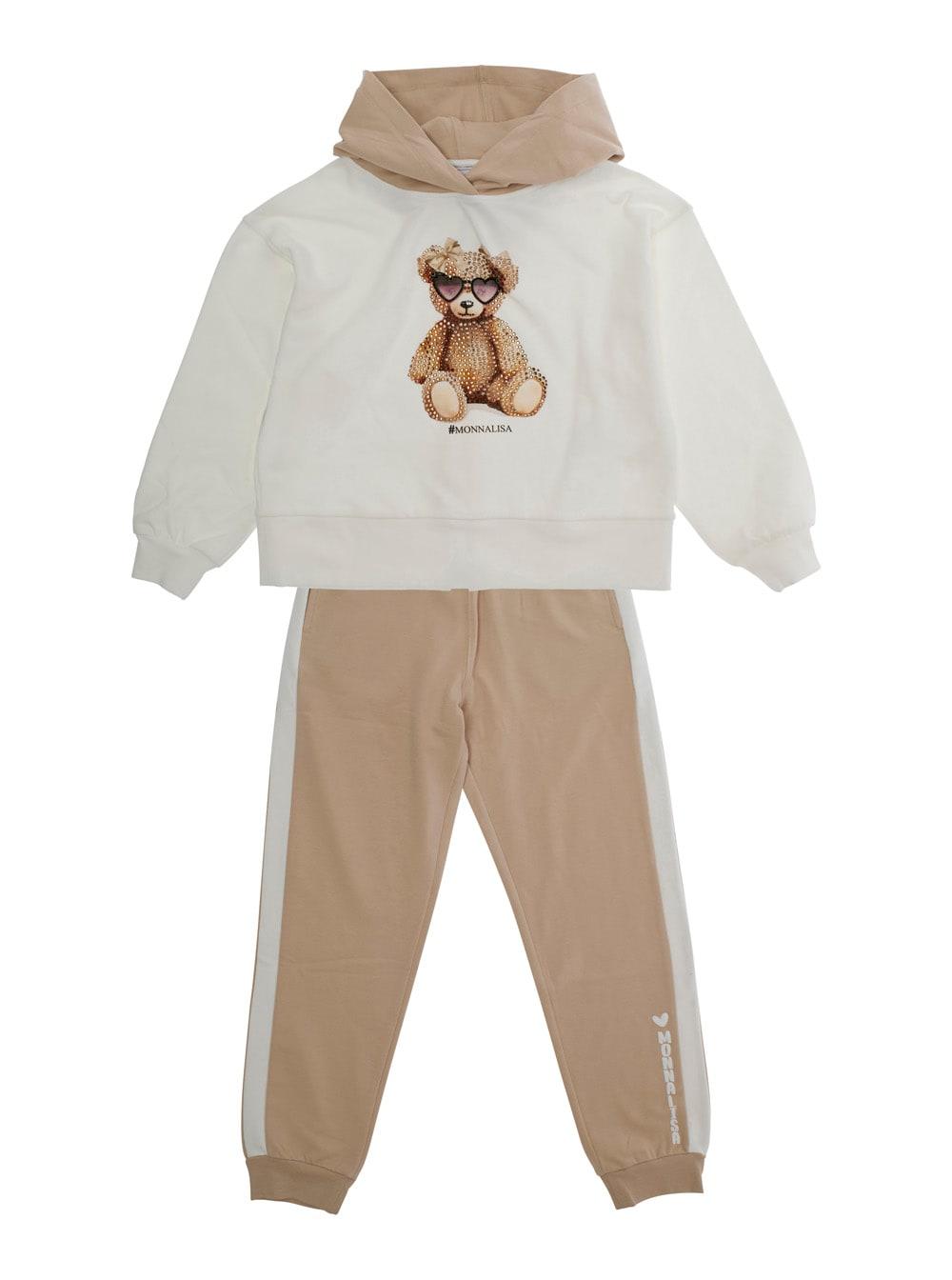 monnalisa multicolor tracksuit with logo print on the front in cotton stretch girl