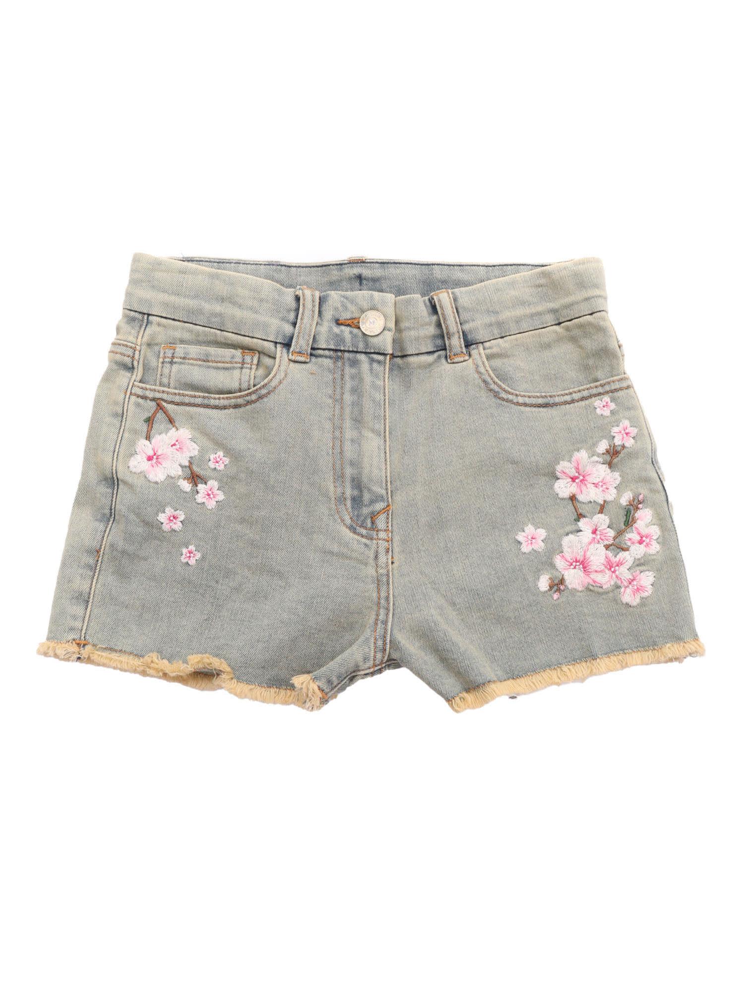 monnalisa peach blossom printed denim shorts