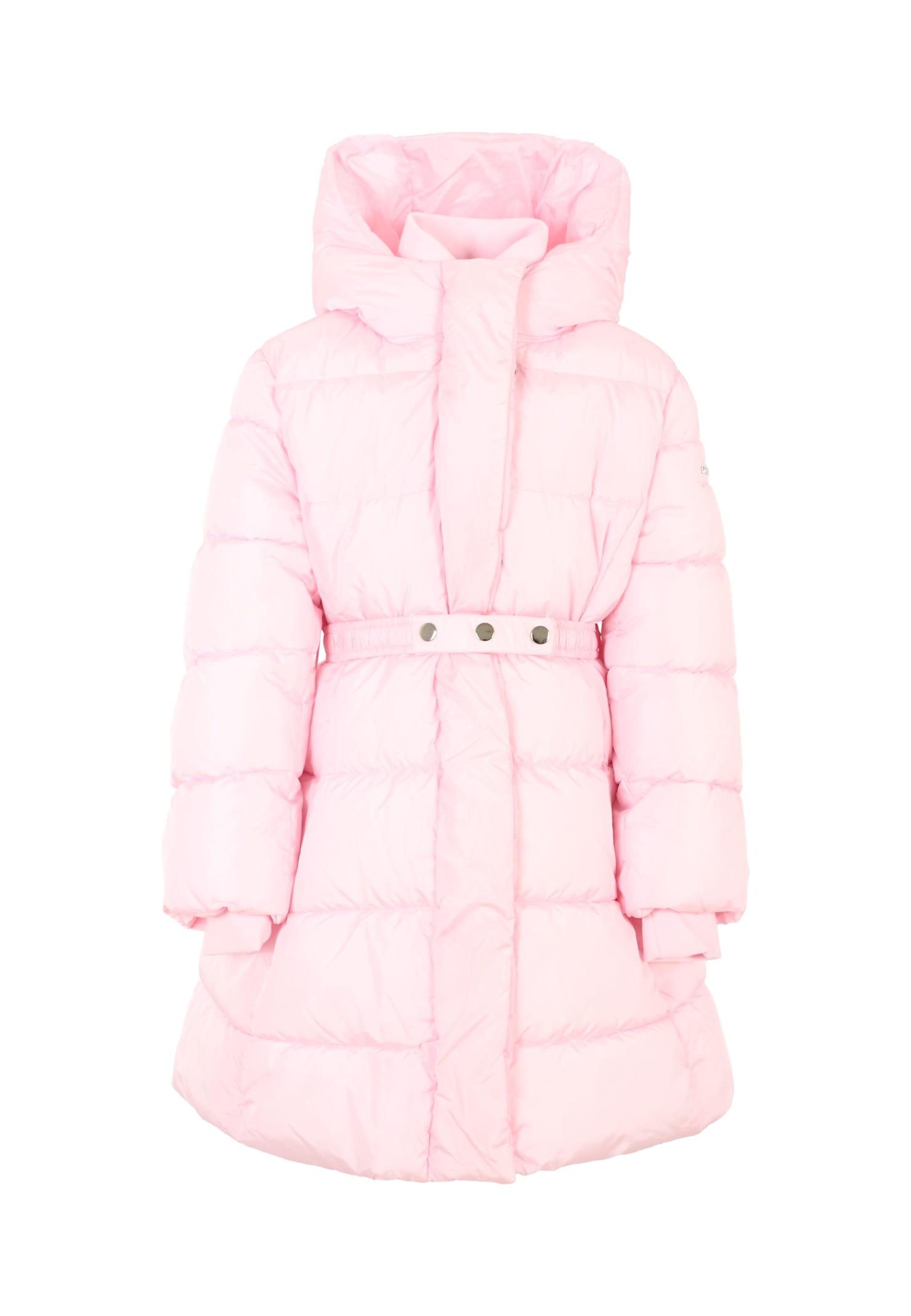monnalisa pink down jacket for girl with logo