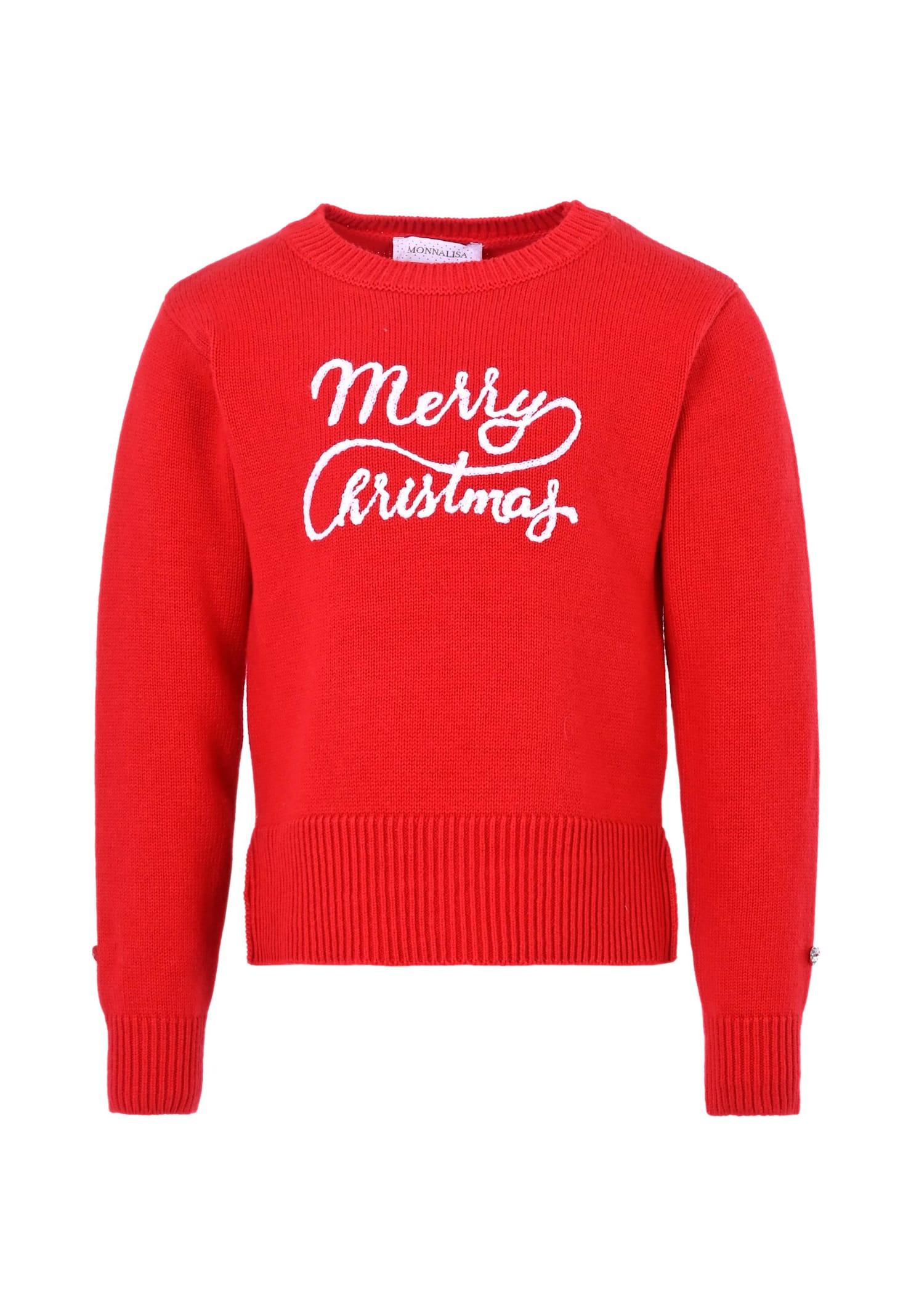 monnalisa red sweater for kids with writing