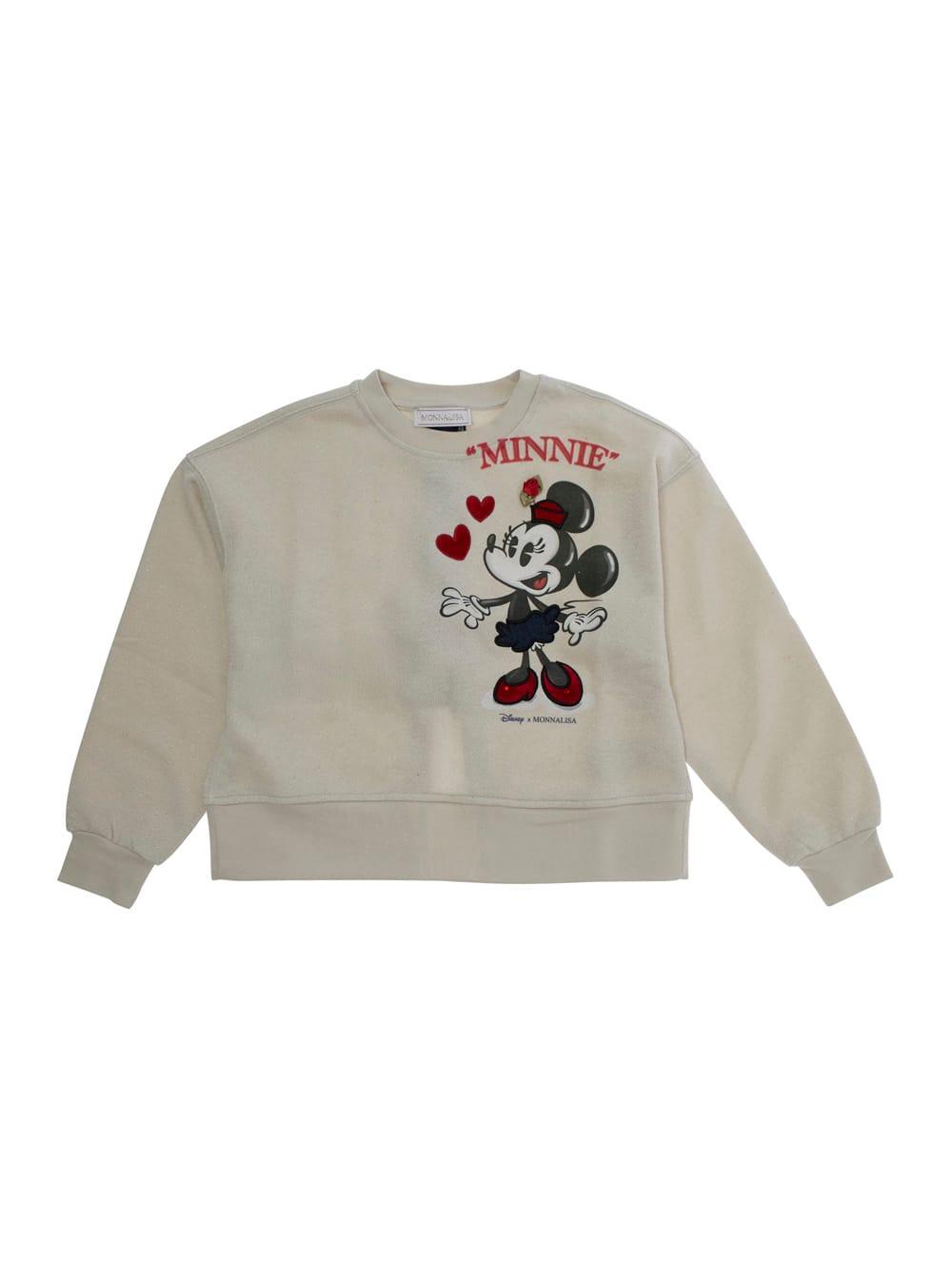 monnalisa white crewneck sweatshirt with print on the front and cut-out detail on the rear in cotton stretch girl