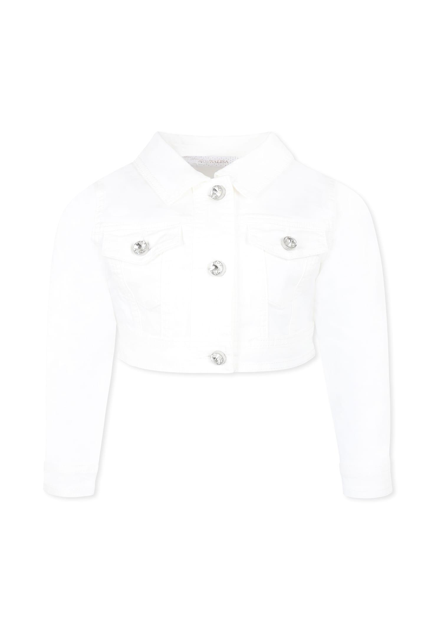 monnalisa white cropped denim jacket for girl
