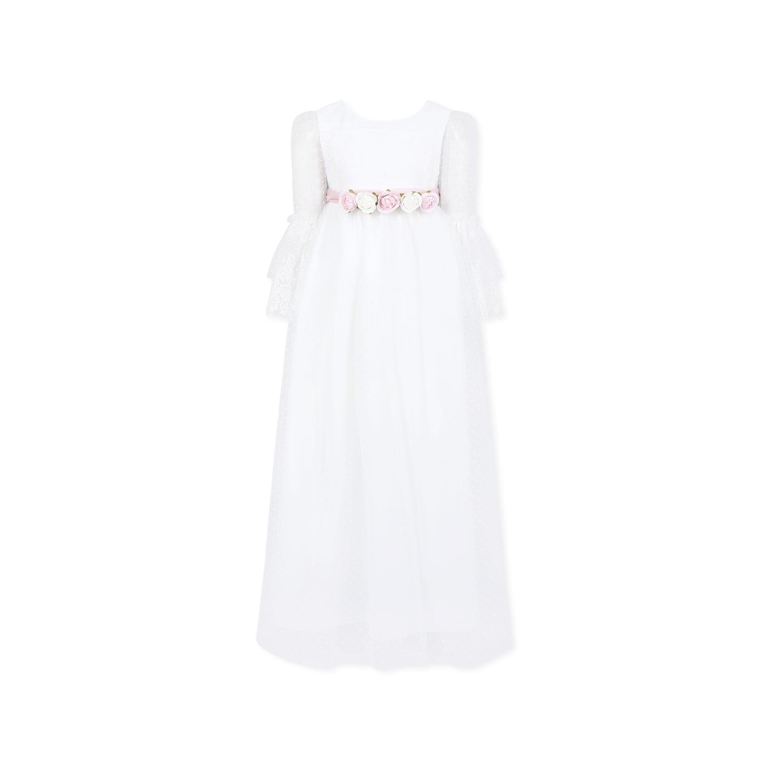 monnalisa white dress for girl with flowers