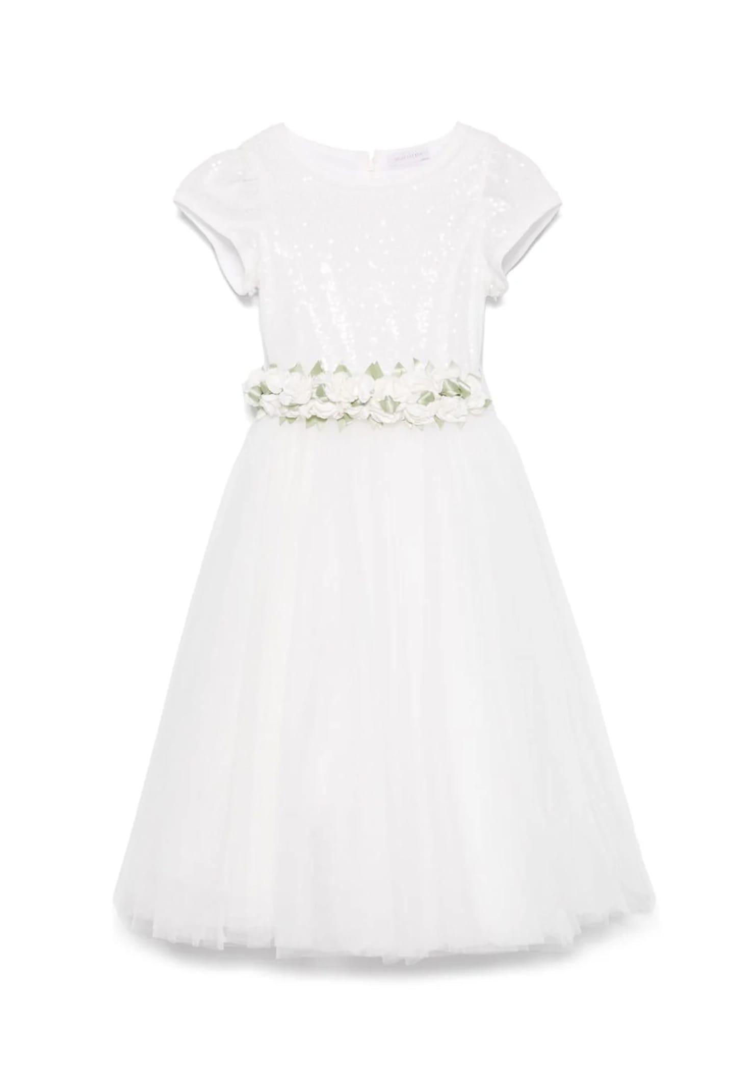 monnalisa white dress for girl with flowers