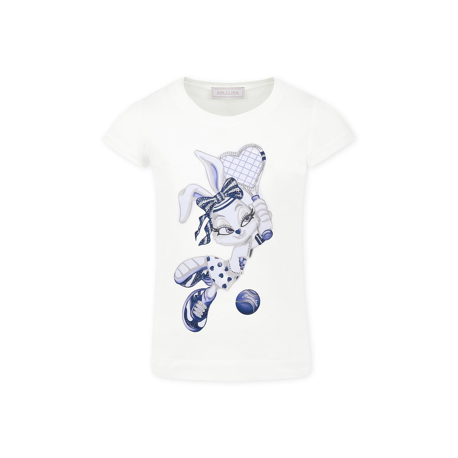 monnalisa white t-shirt for girl with bunny
