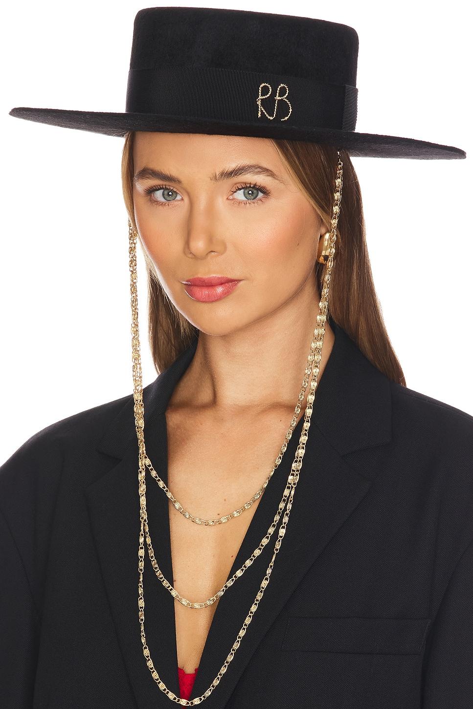 monogram-embellished canotier hat