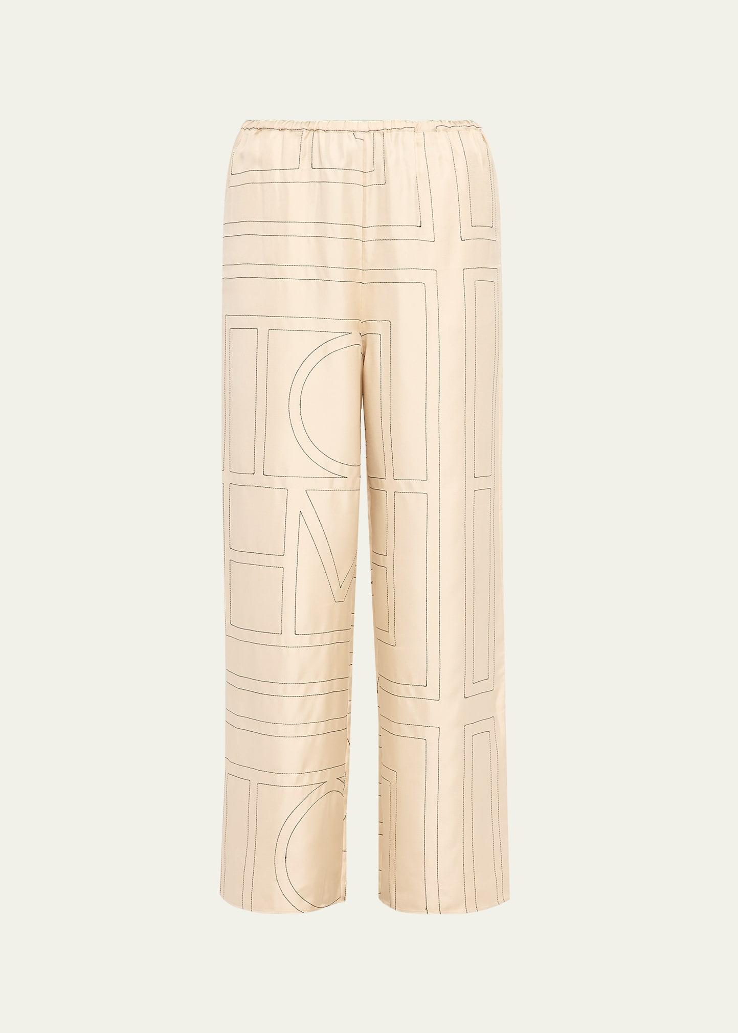 monogram-embroidered silk pajama pants