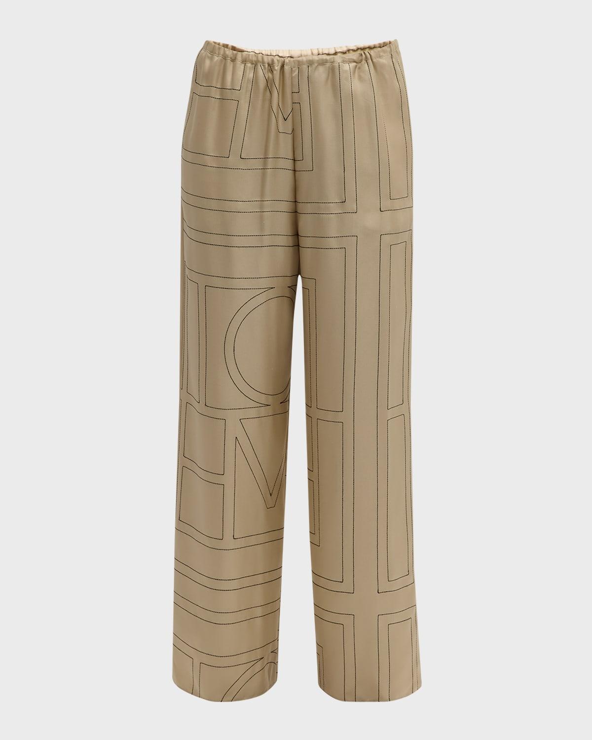 monogram-embroidered silk pajama pants