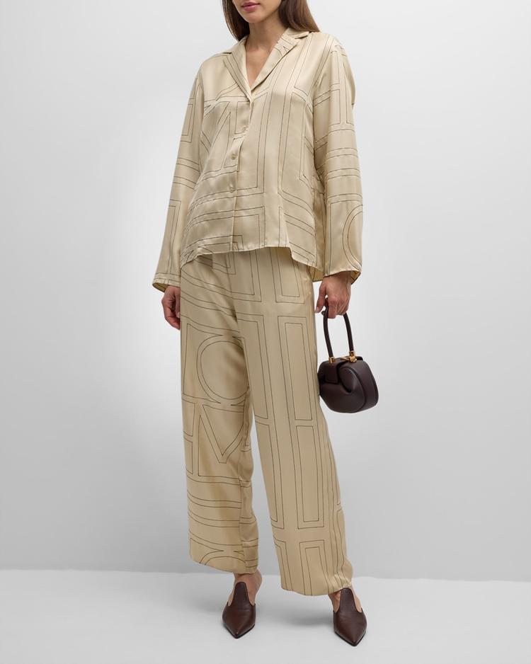 monogram-embroidered silk pajama top