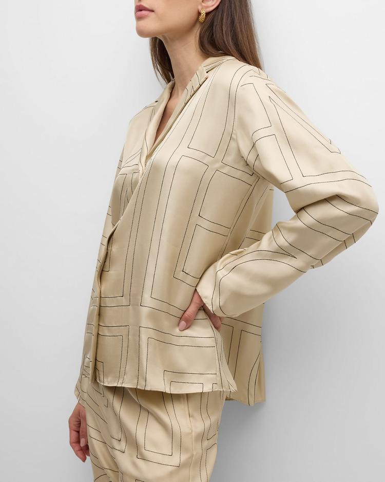 monogram-embroidered silk pajama top