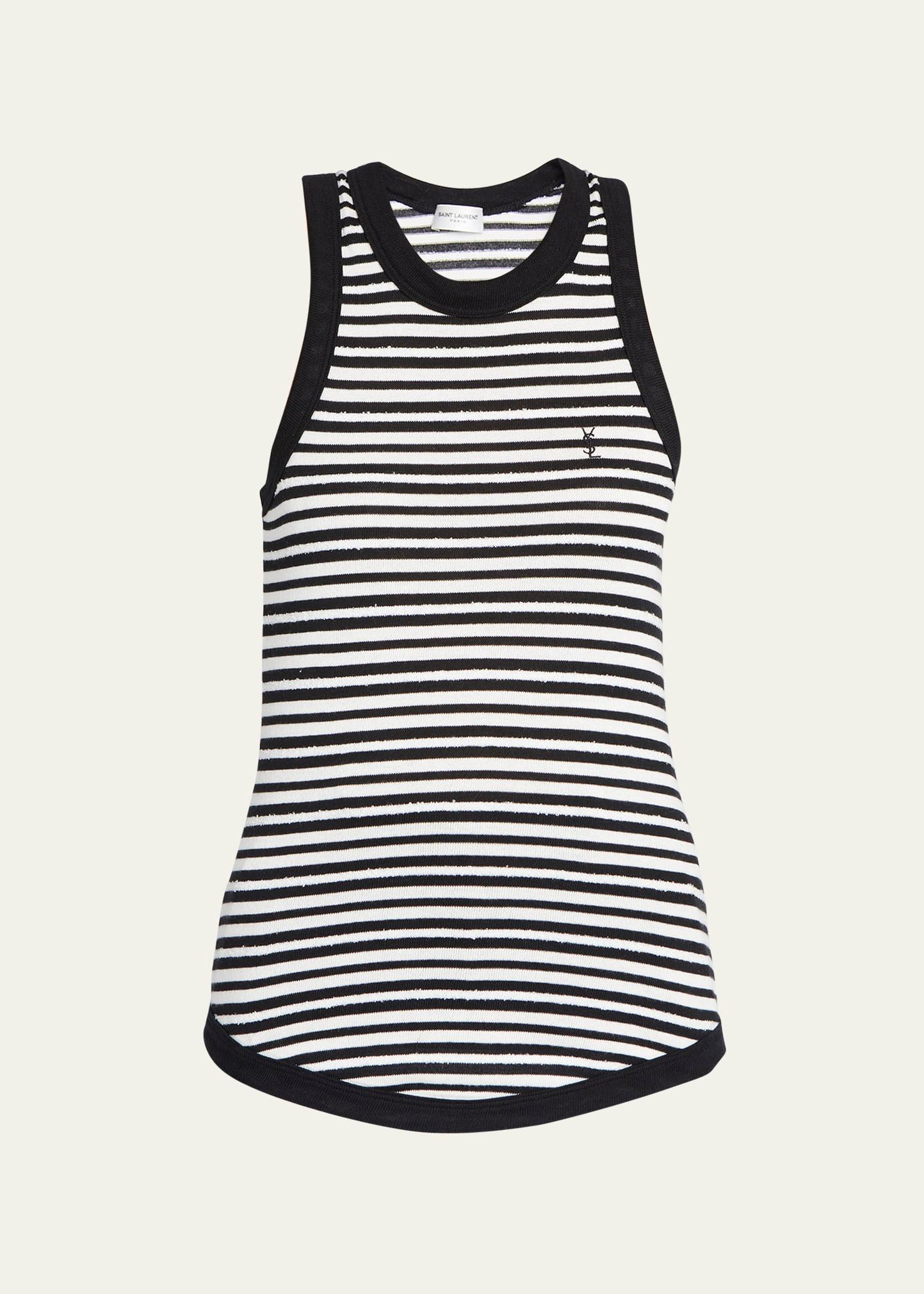monogram-embroidered stripe tank top